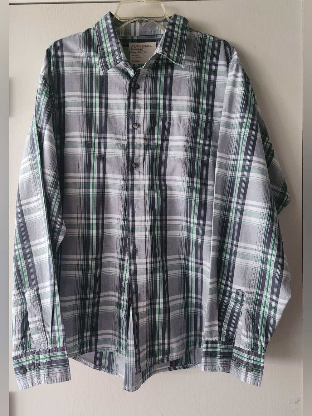 Wrangler 🤠 Western Gray Green Plaid Long Sleeve Men Size XXL EUC $27